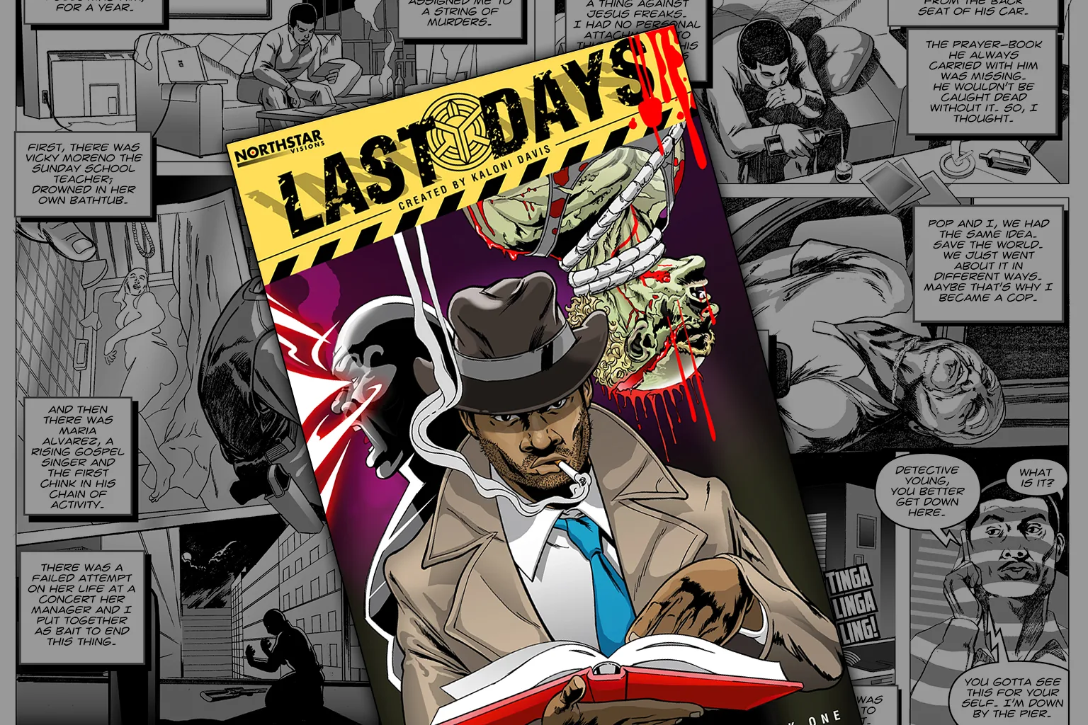 Last Days comic book artwork with crime noir detective styling